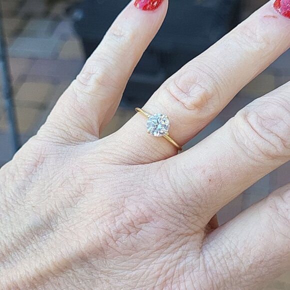 14k Yelllow Soild Gold Diamonique  Beautiful Sparkling Engagement Ring Size 7 - Picture 6 of 11